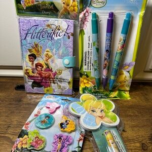 ❌ SOLD NIP Disney Tinker Bell & Fairy Friends Pens, Erasers, Note Pad and Diary